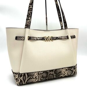 Michael Kors Reed Large Tote Bag Snakeskin Cream/Black